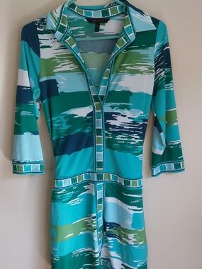 BCBGMaxAzria Teal and Aqua Abstract Print Top